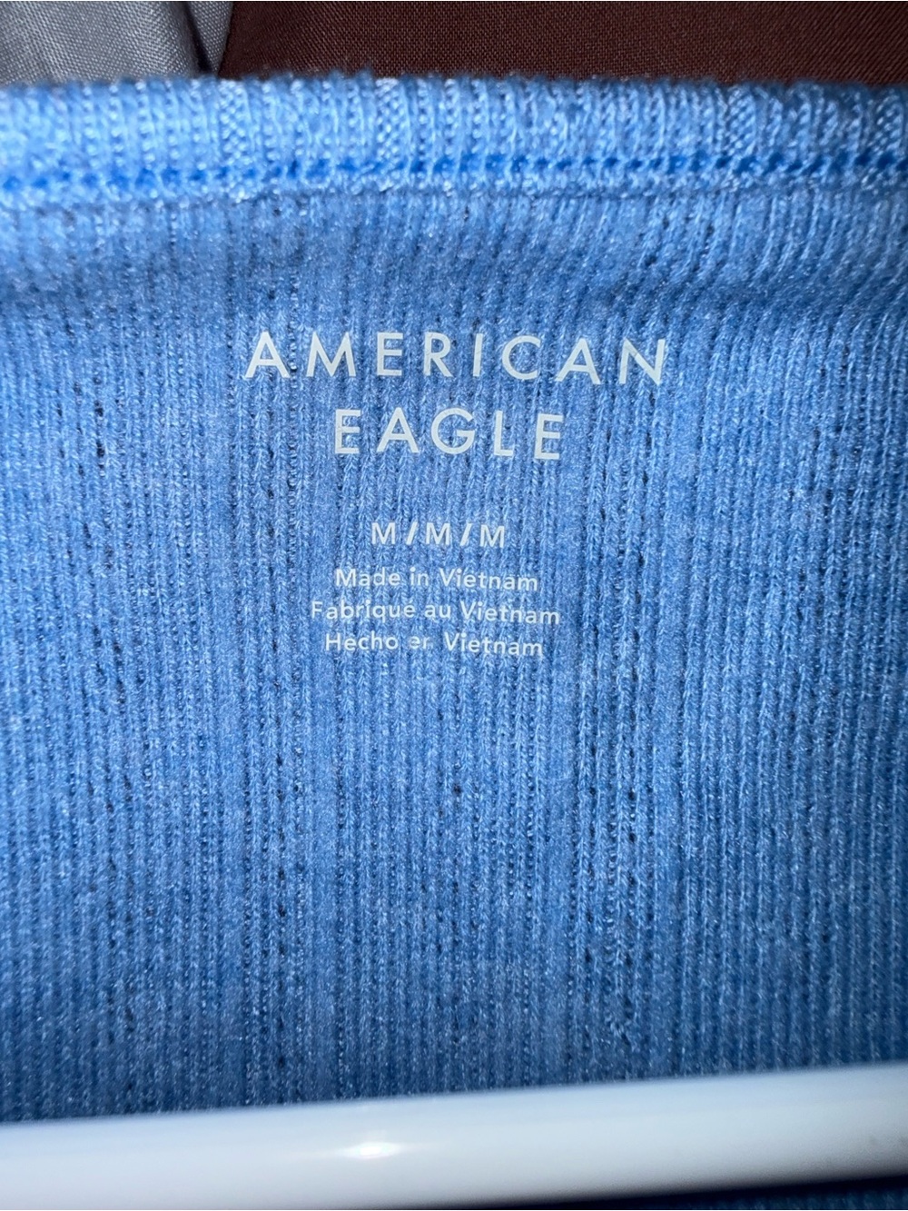 American Eagle Outfitters Light Blue Square-Neck Ribbed Long Sleeve Top - Picture 2 of 2